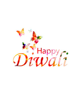 Colorful Happy Diwali Greeting Typography with Decorative Butterflies