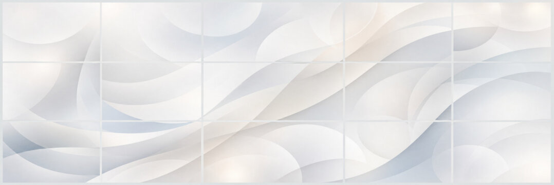 Minimalist white abstract wave wall tiles with soft flowing curves and elegant shadows, modern architectural ceramic tile pattern featuring smooth 3D sculptural waves