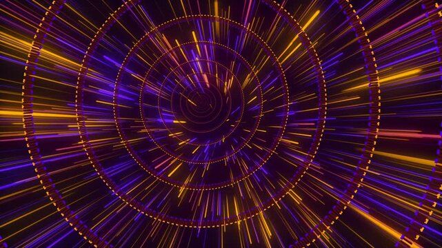 Purple and Gold Neon Light Beams Cyber Tunnel Loop Motion Graphic
