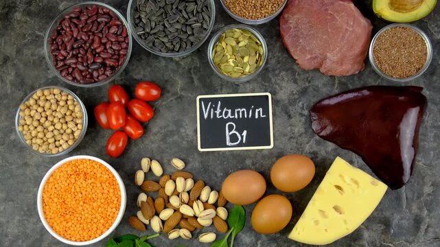 Foods that contain vitamin B1. Selective focus.
