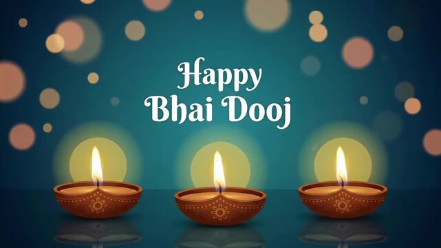 Happy Bhai Dooj Glowing Diya Lamps Celebration Animated Video Background
