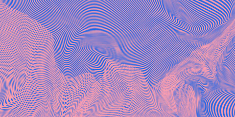 Obraz na płótnie Canvas Abstract Blue and Pink Optical Illusion Background with Wavy Distorted Halftone Lines