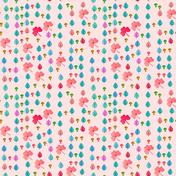 Stylized leaves, mushrooms, and clovers pattern