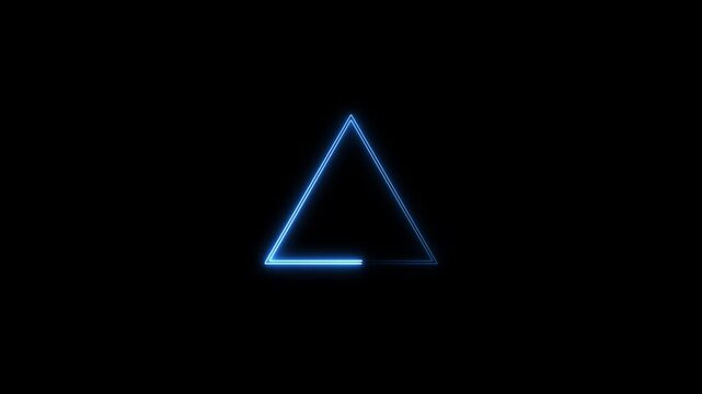 Glowing blue neon light stroke animation shaping a vibrant triangle frame on a dark background, ideal for modern video overlays, geometric borders, and music visualizers.