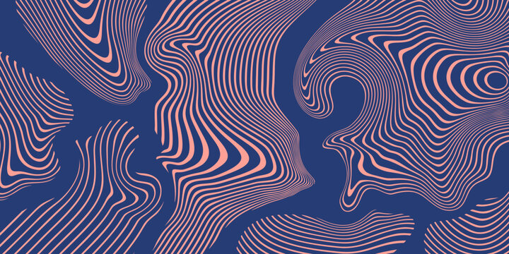 Abstract wavy lines creating an optical illusion pattern with fluid motion on a contrasting background