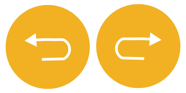 Two yellow circle icons with white curved arrows pointing left and right for navigation and web use