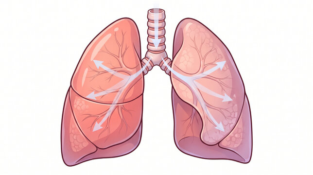 Two friendly anime lung characters demonstrate breathing, helping young children understand that lungs take in oxygen and release carbon dioxide.