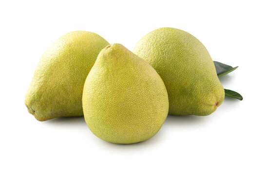 Fresh pomelo fruit with leaf isolated on white background with clipping path.