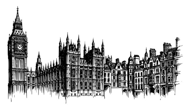 SEO Title: London Big Ben Historic Westminster Skyline Hand Drawn Vector Illustration