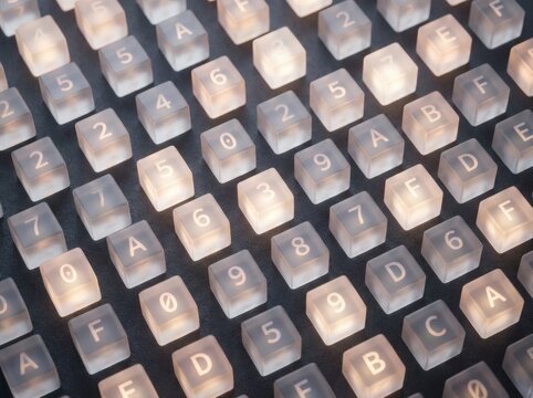 Glowing Hexadecimal Data Blocks in Organized Grid.