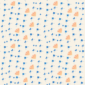 Blue clover and fan seamless pattern