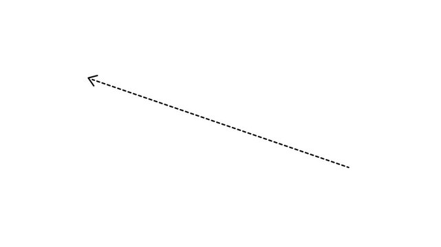 right arrow direction icon with dotted line animation on white background. dot arrows icon sign animated with alpha channel. Black straight black arrows motion animation.