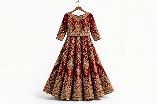 Pakistani heavy bridal lehanga chili with gold embroidery zari work traditional wedding dress