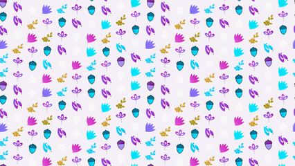 Seamless pattern of stylized acorns and floral elements © Anangmaulana