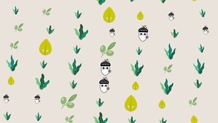Stylized Leaves, Olives, and Acorns Pattern © Anangmaulana