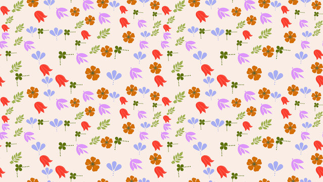 Stylized floral and leaf pattern with abstract shapes