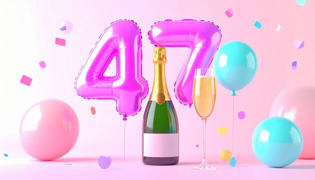 Birthday and Anniversary Celebration with Champagne and Number 47 Balloon