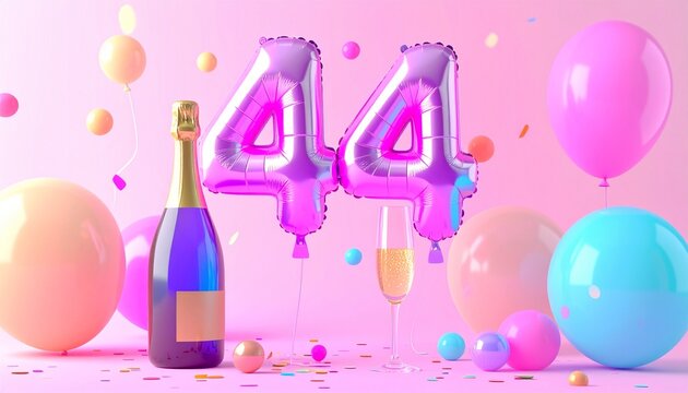 Birthday and Anniversary Celebration with Champagne and Number 44 Balloon