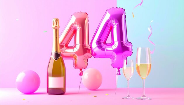 Birthday and Anniversary Celebration with Champagne and Number 44 Balloon