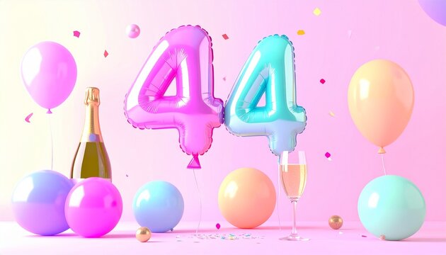 Birthday and Anniversary Celebration with Champagne and Number 44 Balloon