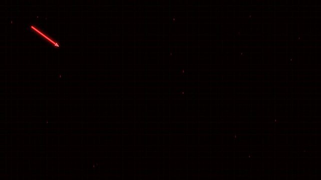 Glowing red market trend lines crashing down on a black background