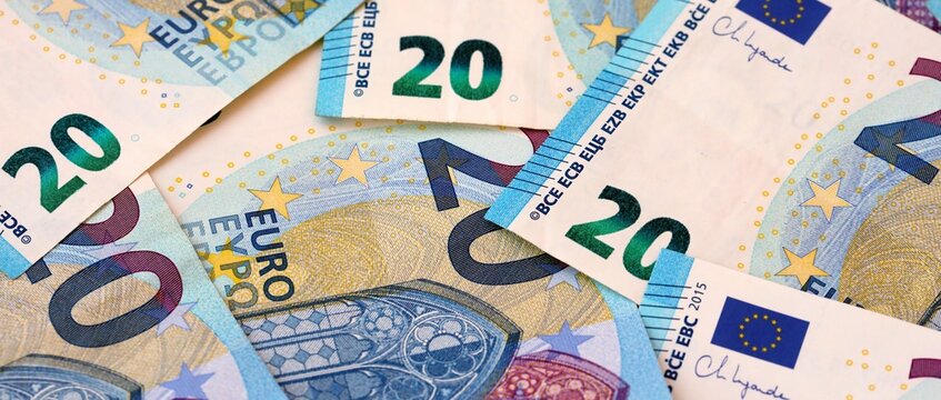 Close Up Of Twenty Euro Banknotes Scattered Background