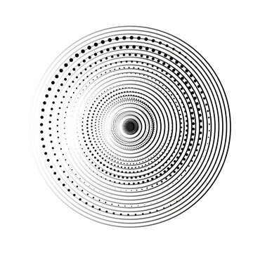 Abstract white concentric circles and dashed lines logo on transparent background