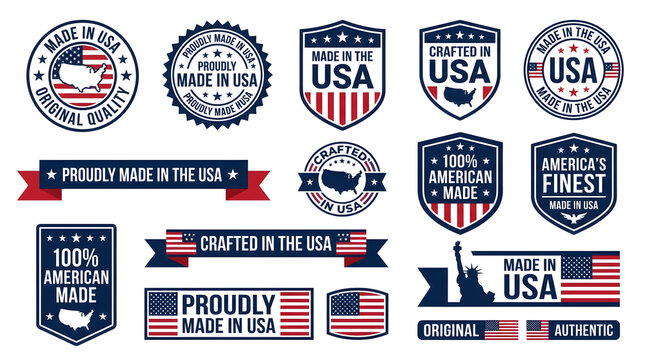 Set of made in usa labels and badges with american flag elements for