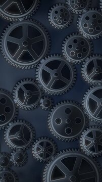 Interlocking Metal Gears Rotating Clockwork Mechanism Background Seamless Loop in calm platinum tones vertical 9:16