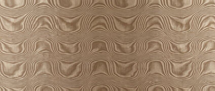 Moire silk fabric texture with watered wave pattern. Close up of woven textile surface. Brown watered silk material background