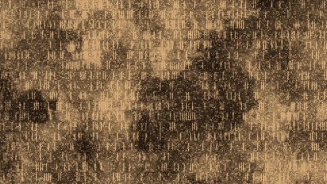 Abstract grunge background with sepia tones and distressed vertical digital glyphs or data patterns