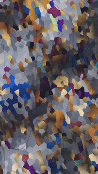 Crossed Polarized Light Mineral Grain Mosaic With Sweeping Extinction Bands Seamless Loop in cool silver tones vertical 9:16