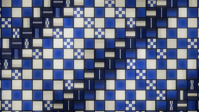 Japanese Ichimatsu Checkered Pattern Tiles Flipping in Rhythmic Waves Seamless Loop in subtle indigo tones