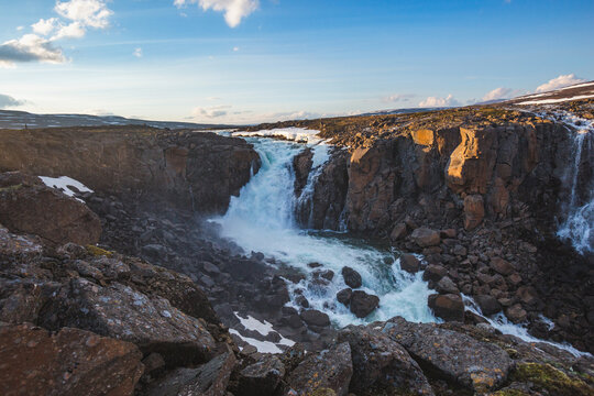 Waterfall on the Hikikal River, Putorana Plateau. Russia, Siberia