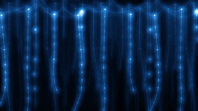 Glowworm silk threads hanging from a cave ceiling with beaded lights swaying in parallax layers overlay in rich waitomo tones