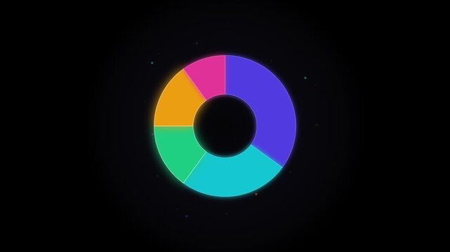 Animated exploded pie chart infographic with rotating colorful segments