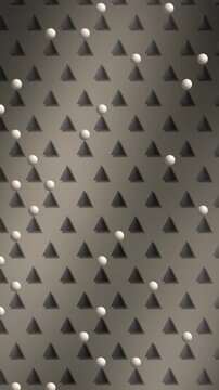 Balls Bouncing Down A Staggered Cone Peg Board With Mechanical Impact Rings, Seamless Loop in bright oatmeal tones vertical 9:16