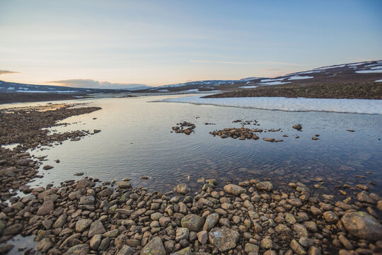 Bank of River Bunisyak. Polar day on Putorana Plateau, Taimyr. Russia