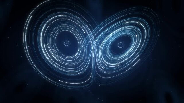 Lorenz Strange Attractor Butterfly Weaving Through 3D Phase Space seamless loop in vibrant cyan tones