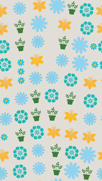 Stylized floral and potted plant pattern