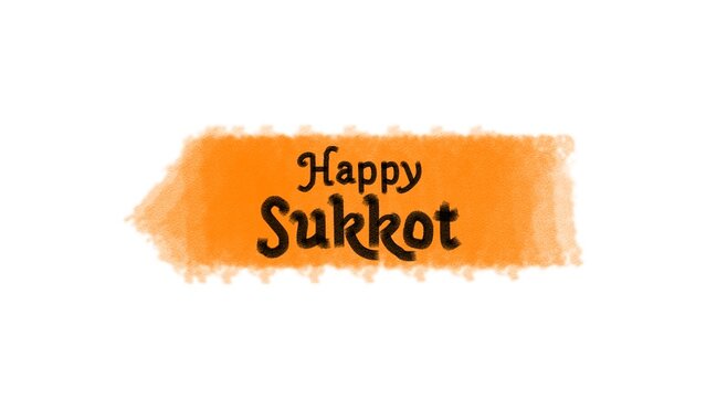 Happy Sukkot greeting card vector illustration with orange brush stroke isolated on white background.
