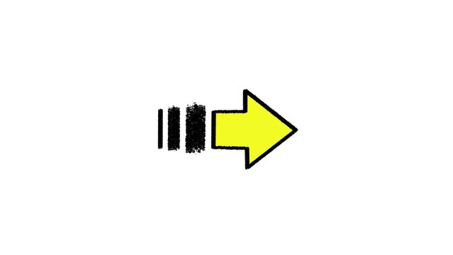 Yellow right arrow sign icon with black grunge brush stroke effect isolated on clean white background