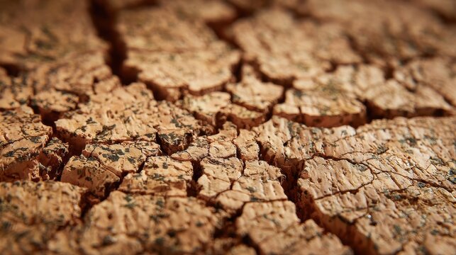 Close up view of textured cork surface showing natural cracks and lines in a detailed manner