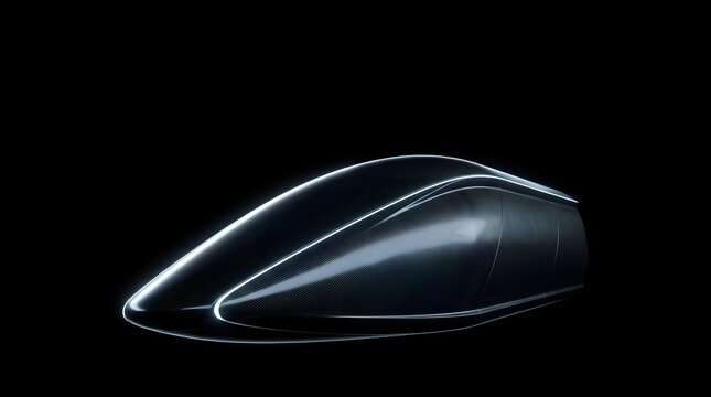 Hyperloop pod capsule silhouette with contour lighting on black background