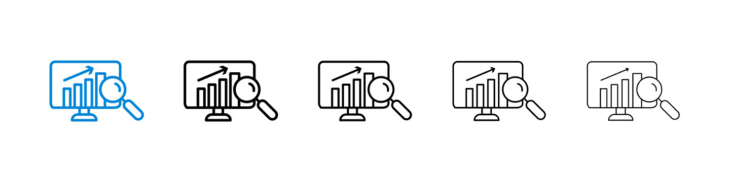 Data Analysing icon flat outline in black