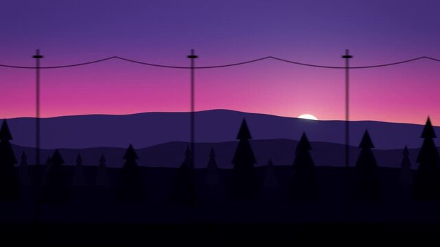 Road trip view of mountains and trees at dusk seamless loop