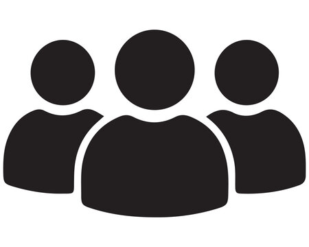 A simple graphic illustration of three people icons in black and white