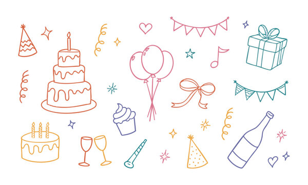 Celebration Doodles for Invitations Cards and Stickers.