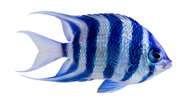 Blue and white striped damselfish with long flowing fins