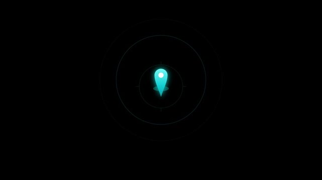 Abstract digital radar map with pulsing location pin drop animation